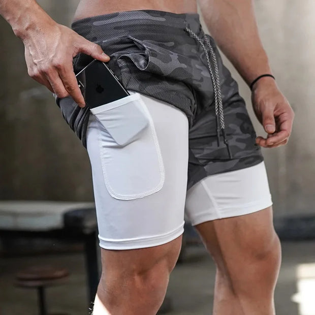 Men’s 2-in-1 Camo Quick-Dry Gym Running Shorts